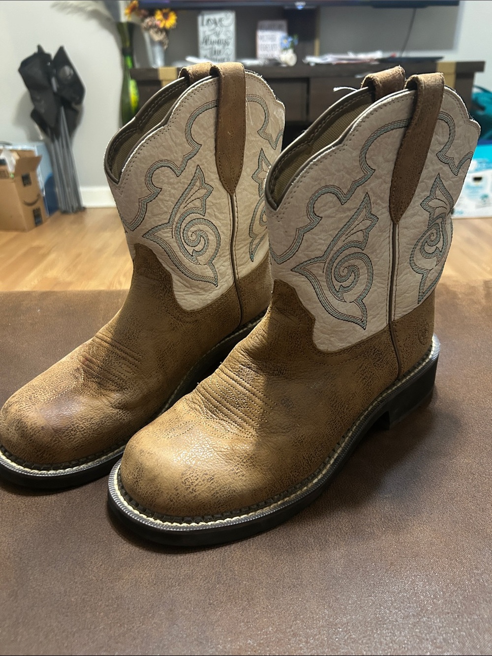 Ariat Tan and Cream Kids Western Pull-On Boots
